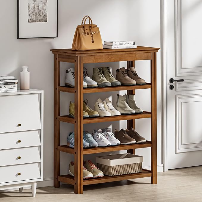 Bamworld Shoe Rack 5 Tier Wooden Storage Benches Wood Free Standing Shoe Shelf by Bamworld
