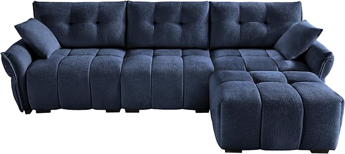 Modern Chenille Fabric 3-Seat Sofa w/Ottoman+2 Pillows, Premium Upholstery - Image 4