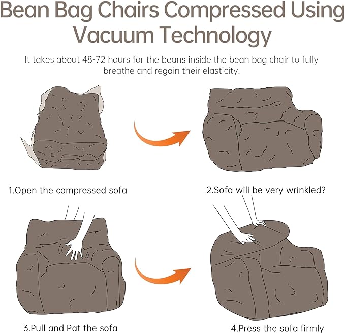Bean Bag Chair with Filler, Bean Bag Sofa with Tufted Soft Stuffed Filling - Image 5