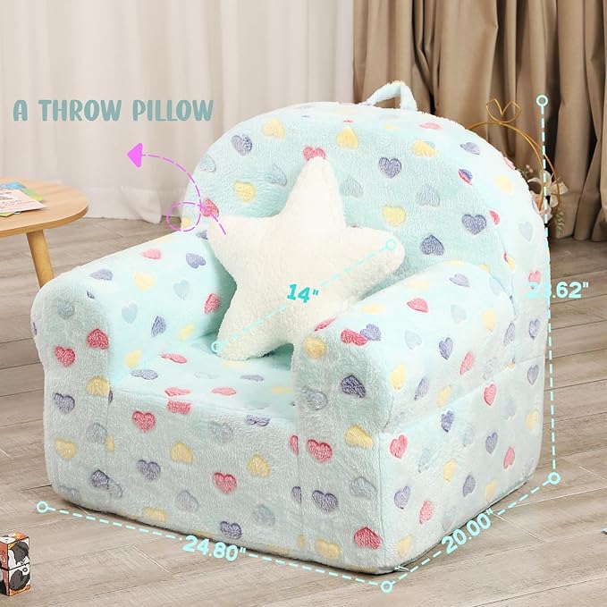 Colorful Heart Kids Sofa with Star Throw Pillow, High Back Toddler Chair Glow - Image 3