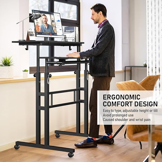 Small Standing Desk with Wheels, Tall Mobile Stand Up Table, Portable Standing - Image 8