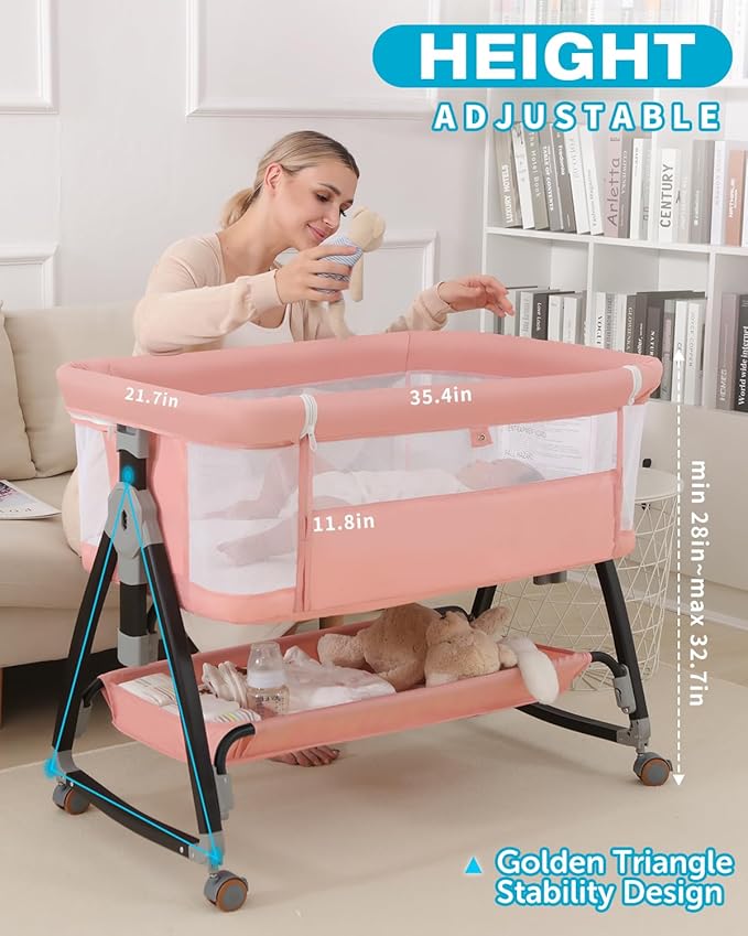 Bedside Bassinet for Baby, 3 in 1 Breathable Mesh Baby Bassinet, 6 Height - Image 2