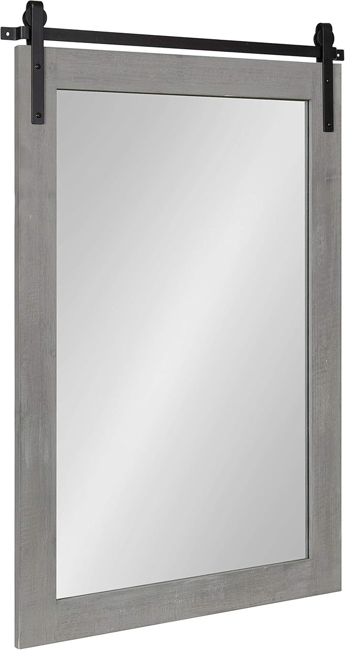 Kate and Laurel Cates Farmhouse Wall Mirror, 24 x 38, Barn Door-Inspired Rustic by KateandLaurel