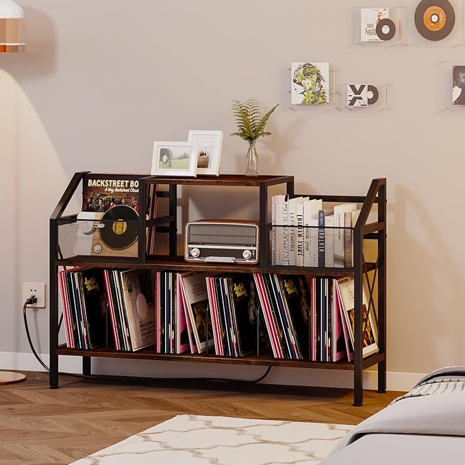 Homeiju Record Player Stand Holds up to 500 Albums, Turntable Stand - Image 2
