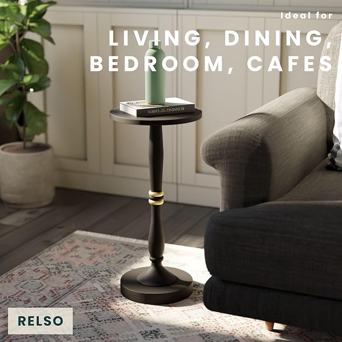 Relso Sceptrum Solid Wood Black Side Table – 24" Tall Round End Table, Narrow - Image 7