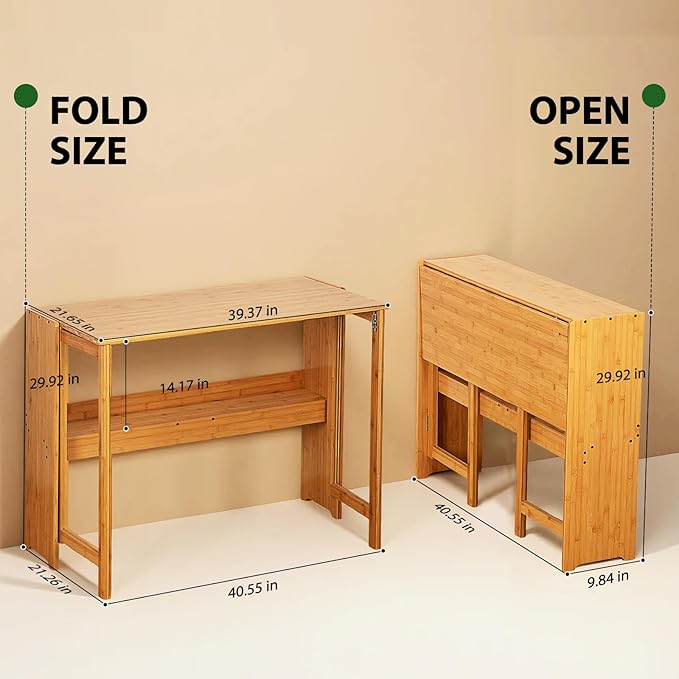 39.37" Bamboo Folding Desk, Space-Saving Computer Desk - Image 7