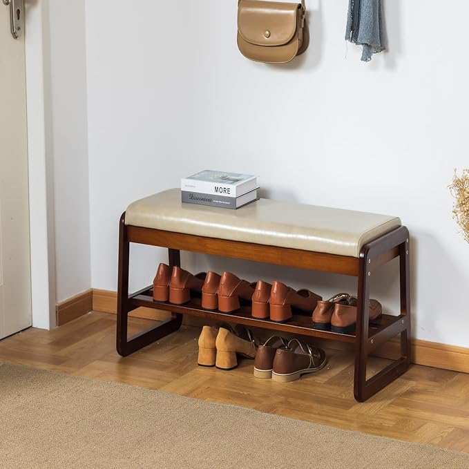 latifolia Solid Wood Bench, Entryway Shoe Bench - Image 2