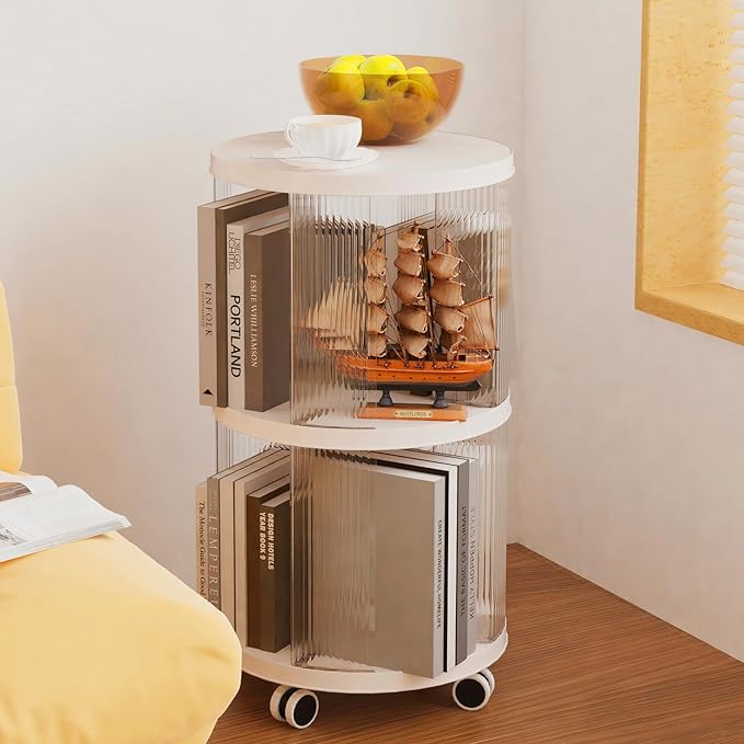 Rotating Bookshelf, 360°Display Spinning Bookshelf, 2 Tiers Moveable White - Image 8