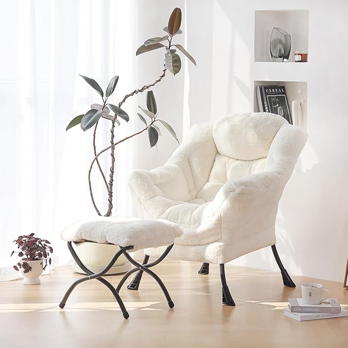 Plush Lazy Chair and Ottoman, Large Contemporary Accent Lounge Chair - Image 5