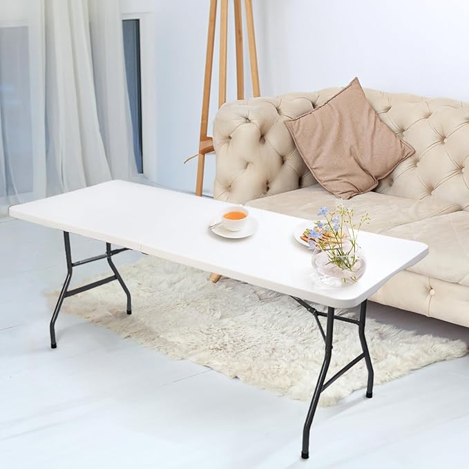 Goaste 6 Foot Folding Table, Portable Plastic Dining Table, Fold-in-Half Heavy - Image 2