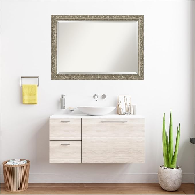 Amanti Art Bathroom Mirror for Over Sink, 29x41 Filigree Silver Rectangle - Image 7