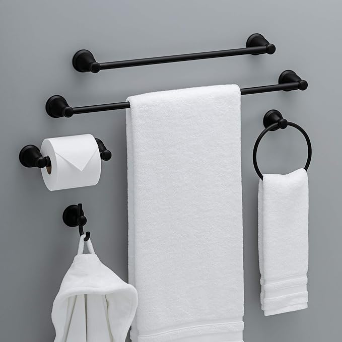Franklin Brass Kinla 5-Piece Bathroom Set Matte Black 18" and 24" Towel Bar - Image 13