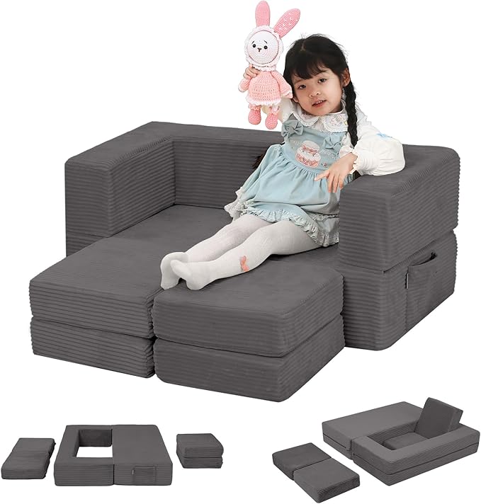 MeMoreCool Modular Kids Couch, Corduroy Play Toddler Couch by MeMoreCool