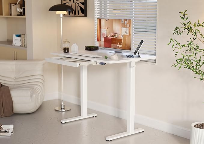 YDN Standing Desk with Drawers, 48 x 24 Inch White Standing Desks Electric - Image 2