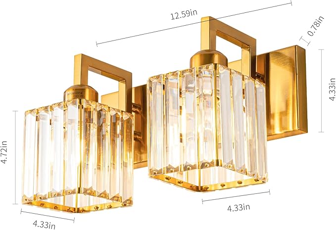 Modern Bathroom Vanity Light 2-Lights Gold Crystal Wall Lamp Bathroom Modern - Image 5