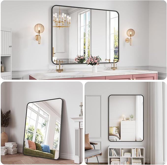 Koonmi Metal Framed Bathroom Mirror, High-Definition Tempered Glass Bathroom - Image 3