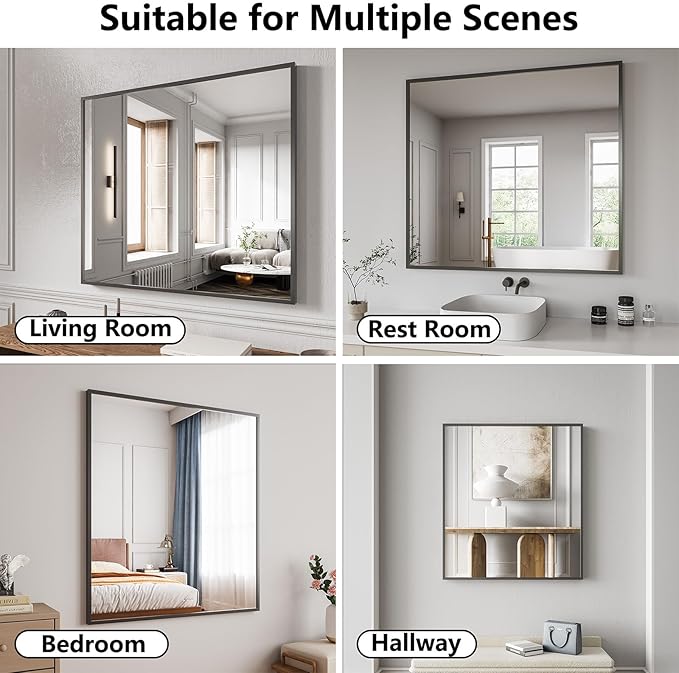 Bathroom Mirror 36x40 Black Bathroom Wall-Mounted Mirrors, Modern Vanity Mirror - Image 4