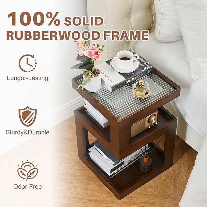 Uniclinens Bookshelf Nightstand 3-Tier Storage, End Side Table - Image 4