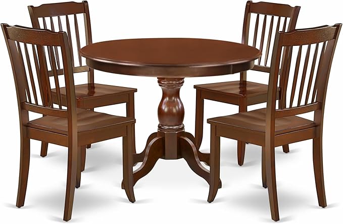East West Furniture HBDA5-MAH-W 5 Piece Dining Set Includes a Round Dining Table by EastWestFurniture