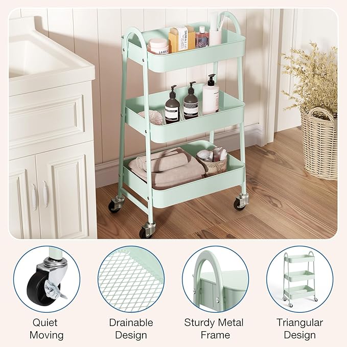 OLIXIS 3 Tier Utility Rolling Cart - Image 2