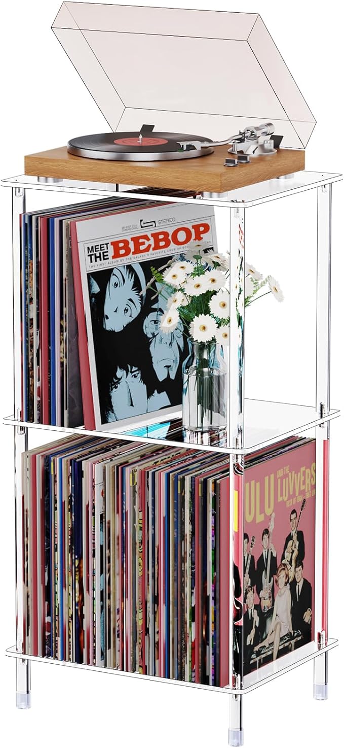 Acrylic Record Player Stand, 3-Tier Clear Turntable Table by Bkemiy
