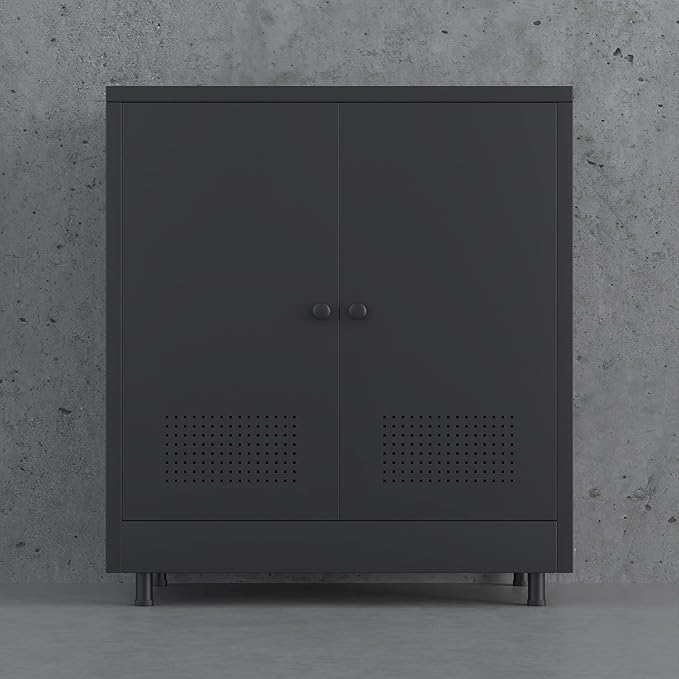 Metal Storage Cabinet with 2 Doors and Adjustable Shelf, Steel Accent Sideboard - Image 6