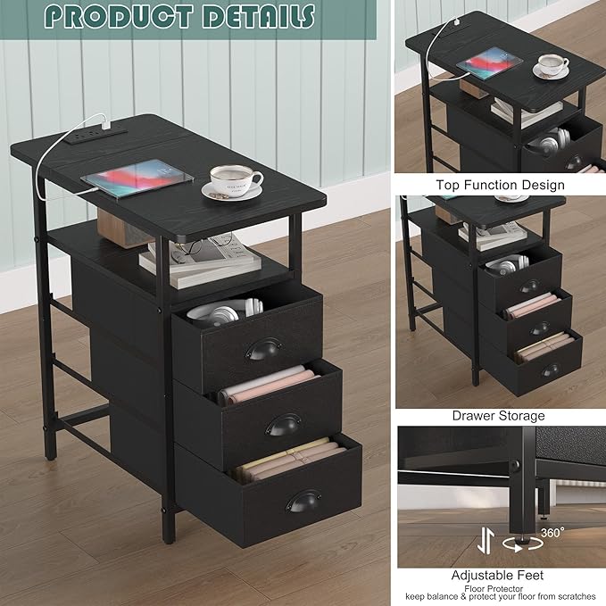 End Table with Charging Station, LED Side Tables with USB Ports and Outlets - Image 5