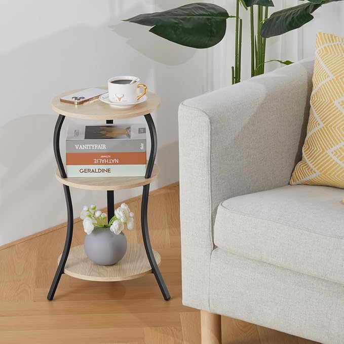 Vintage Small Round Side Table, 3-Tier Slim Waist Circular End Table - Image 6