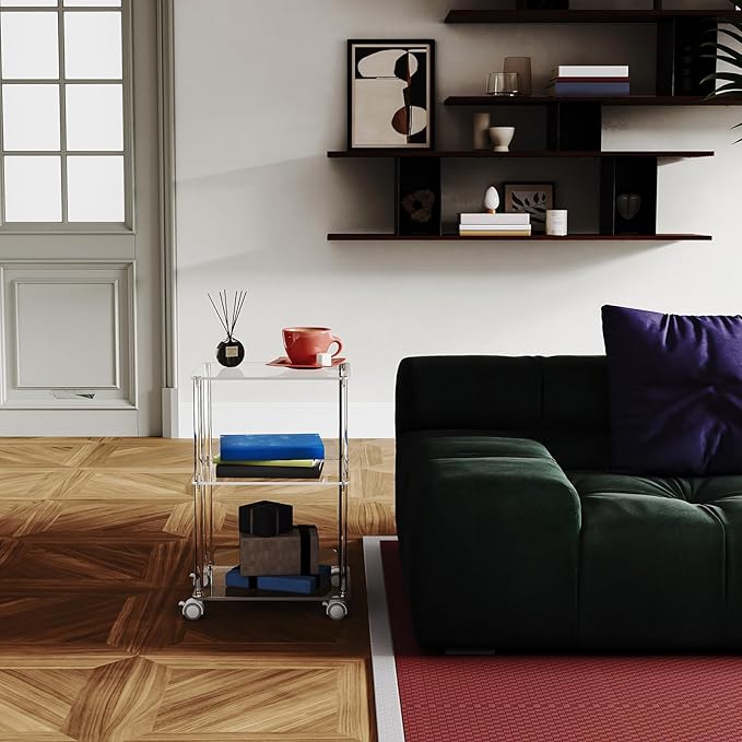 AQUIVER Acrylic Rolling Side Table - Image 4