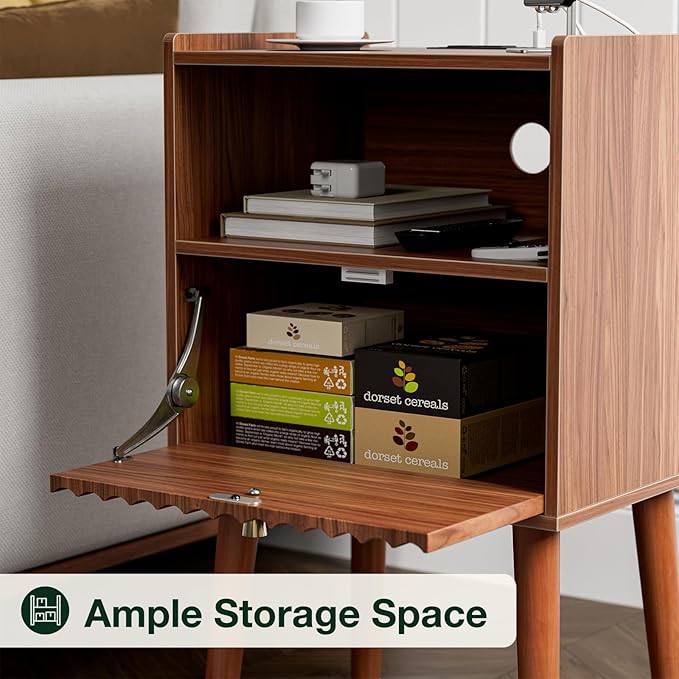 Side Table with Charging Station, Modern End Table with Fluted Drawer, Bedside - Image 6
