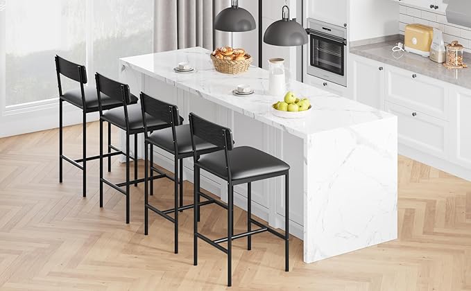 GarveeHome Bar Stools Set of 4, Upholstered Counter Height Bar Stools - Image 4