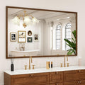 Rectangle Walnut Bathroom Mirror 60x36 Inch, Anti-Rust 4MM Tempered Glass by JISOSO