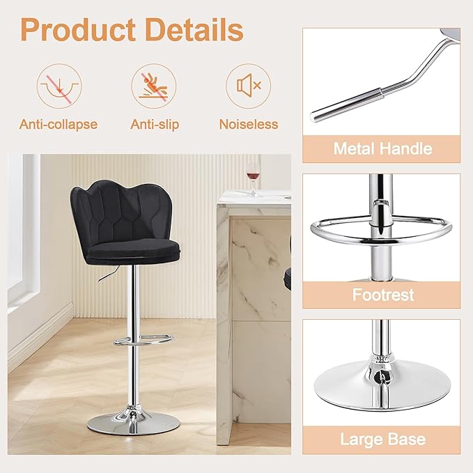VECELO Bar Stools Set of 2, Adjustable Barstools - Image 6