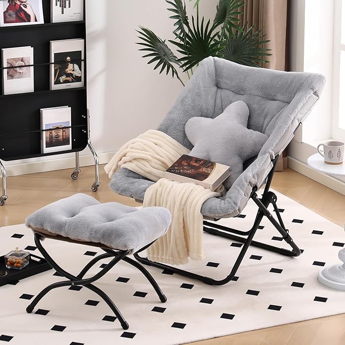 Welnow Comfy Saucer Chair with Ottoman, Oversized Folding Reading Chair - Image 8
