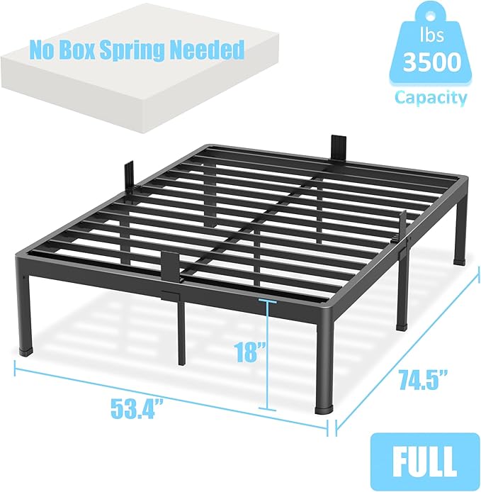 Full Size Bed Frame with Round Corner Edge Legs 18 inch Heavy Duty Support 3500 - Image 3