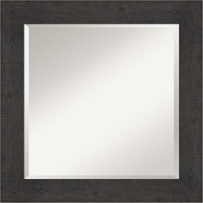 Amanti Art Brown Wall Mirror 26x26 Rustic Plank Espresso Square Bathroom Mirror by AmantiArt