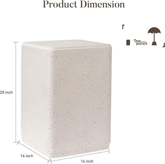 COSIEST 20" Outdoor Side Table, Weather-Resistant Square Concrete End Table - Image 2