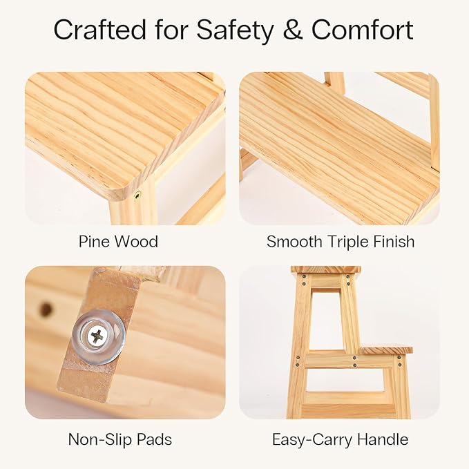 StrongTek Wooden Step Stool for Adults, 300 lbs Capacity, Durable and - Image 5