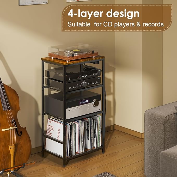 Record Player Stand with Storage, 4 Tier Turntable Stand with Vinyl Record - Image 4