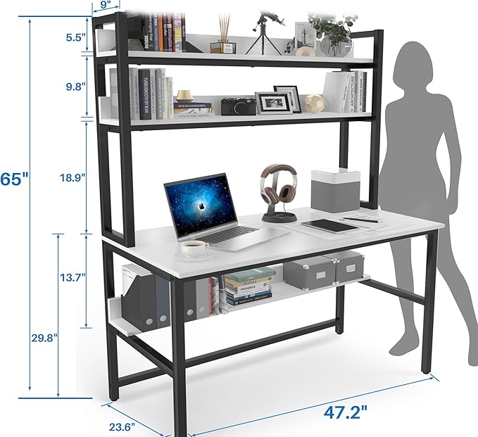 Aquzee Computer Desk with Shelves, Home Office Desk - Image 2