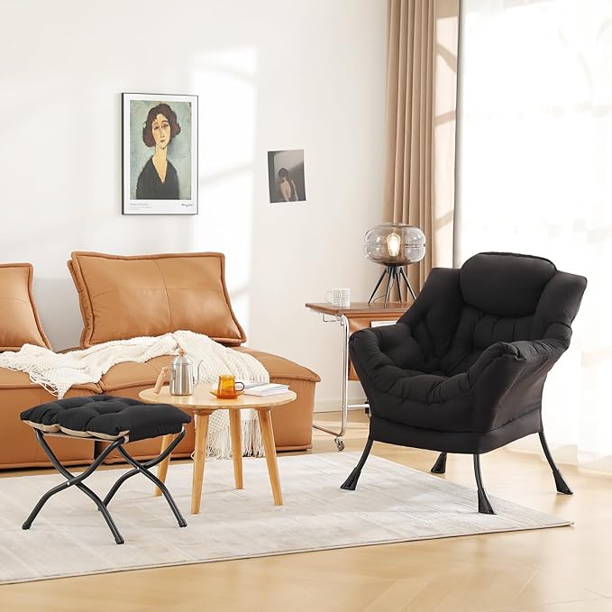 Cozy Lazy Chair and Ottoman, Large Contemporary Accent Lounge Chair Set - Image 2