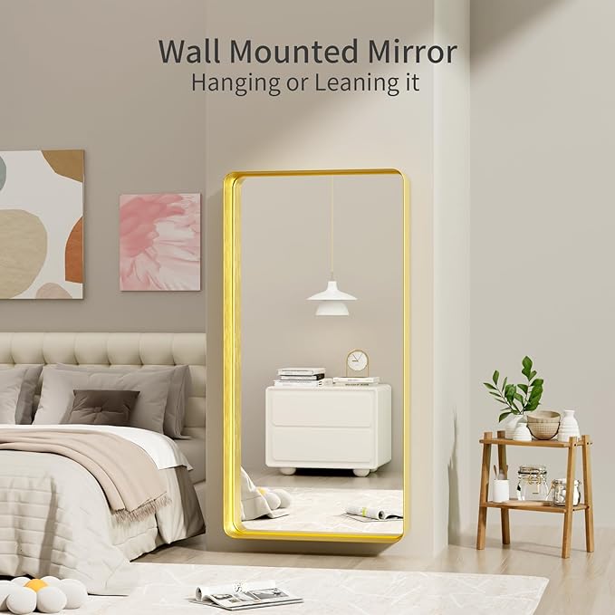 Koonmi Gold Bathroom Mirror for Wall, 30x60 Inch Matte Metal Deep Framed - Image 4