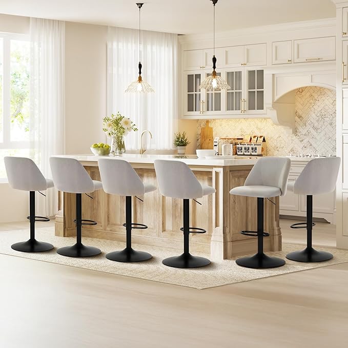 COLAMY Bar Stools Set of 6, Modern Swivel Bar Chairs, Adjustable Upholstered by COLAMYINC