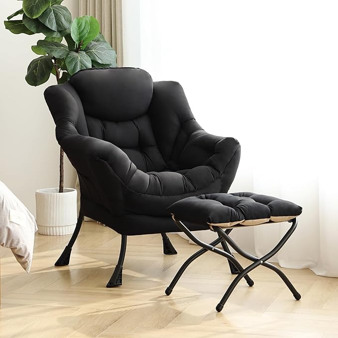 Lazy Chair with Ottoman, Modern Accent Chair Contemporary Lounge Leisure Sofa - Image 2