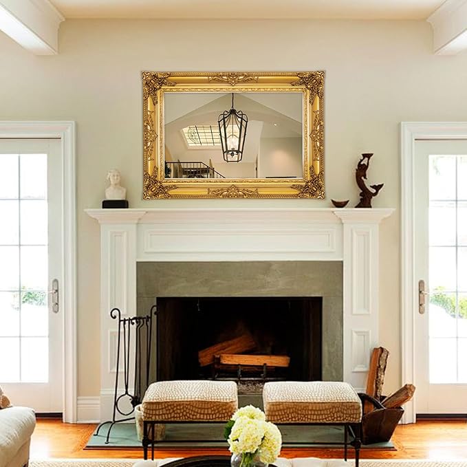 Antique Gold Mirror for Wall Decor, Traditional Antique Living Room Mirror - Image 7