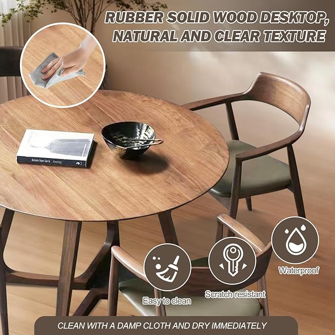Walnut Round Dining Table for 4, 35.4" Small Wood Round Kitchen Table - Image 4