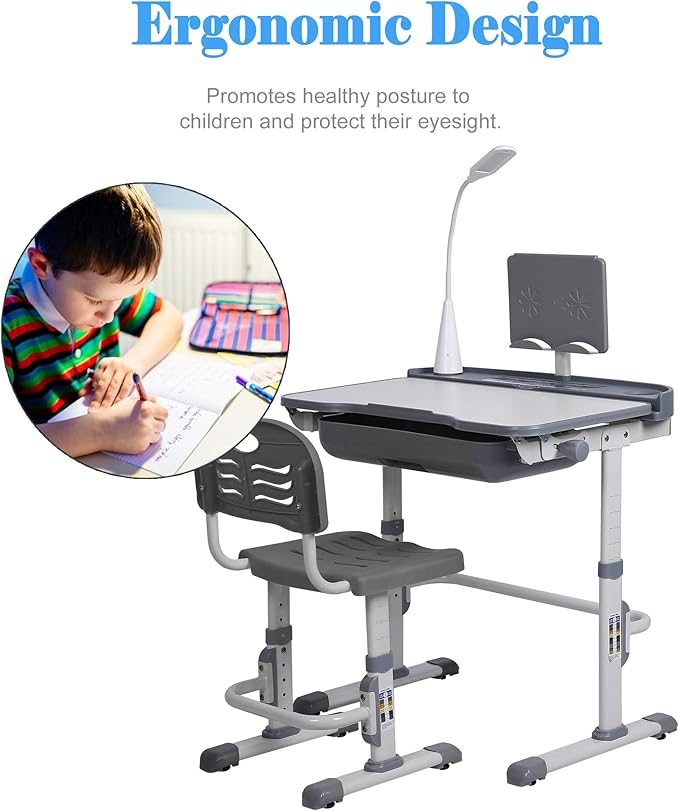 Kids' Desk and Chair Set, Height Adjustable Child's School Study Writing Tables - Image 5