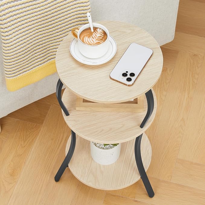 Vintage Small Round Side Table, 3-Tier Slim Waist Circular End Table - Image 8