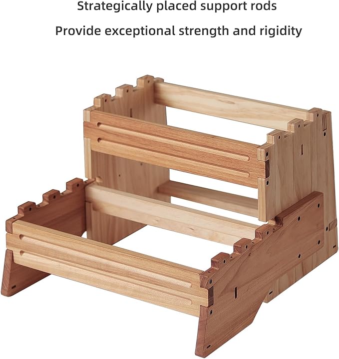 32" Wooden Two Step Stool for Adult & Kid, Deeper & Safer Bedside Steps - Image 3