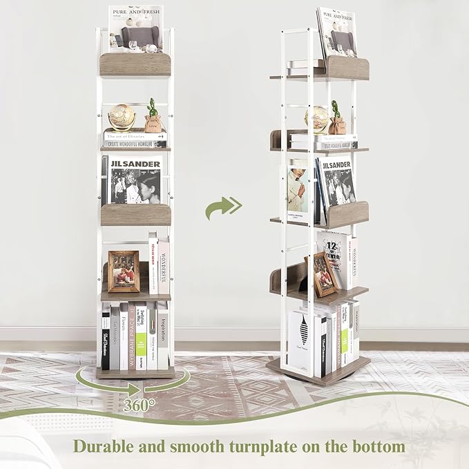 Bikoney Bookshelves 5-Tier, Rotating Bookshelf Tower - Image 2